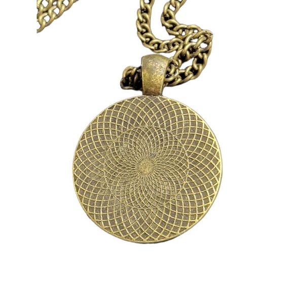 Brass Tone Finish Round Steampunk Yin Yang with magnifying cap Pendant 18" - Picture 4 of 5